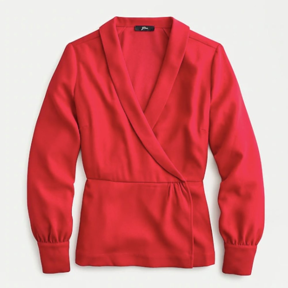 NWT JCREW Faux-Wrap top in 365 crepe in RED(sz 00)